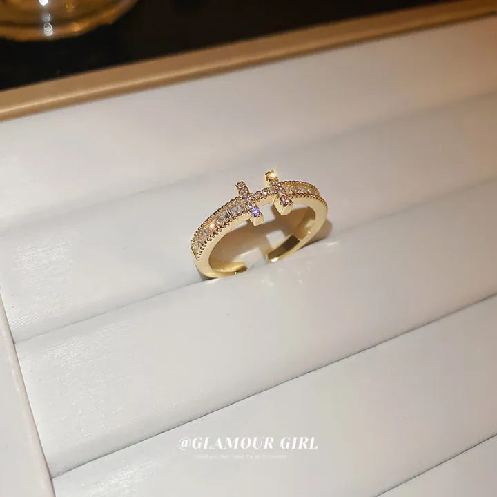 Gehna Gold Plated H Letter Zircon Ring