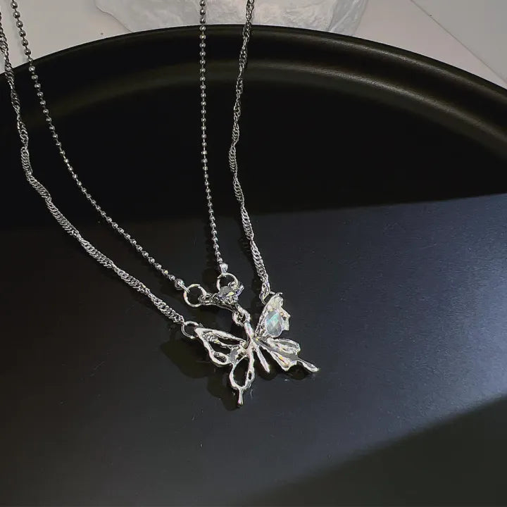 Butterfly Rhodium Silver Necklace Set