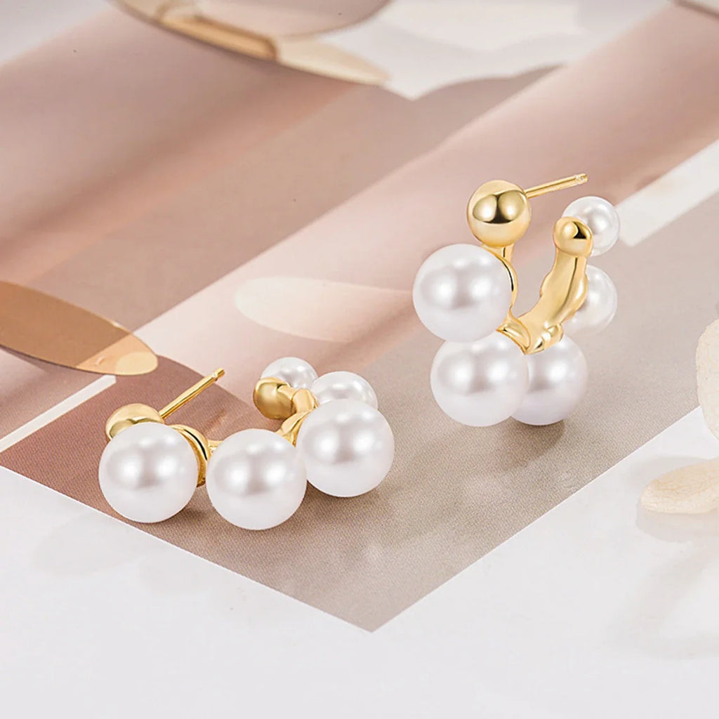 Elegant Gold Plated Pearls Earrings | Trendy Statement Hoop Style