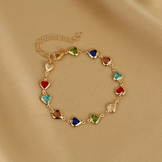 rainbow heart charm bracelet colorful crystal jewelry.