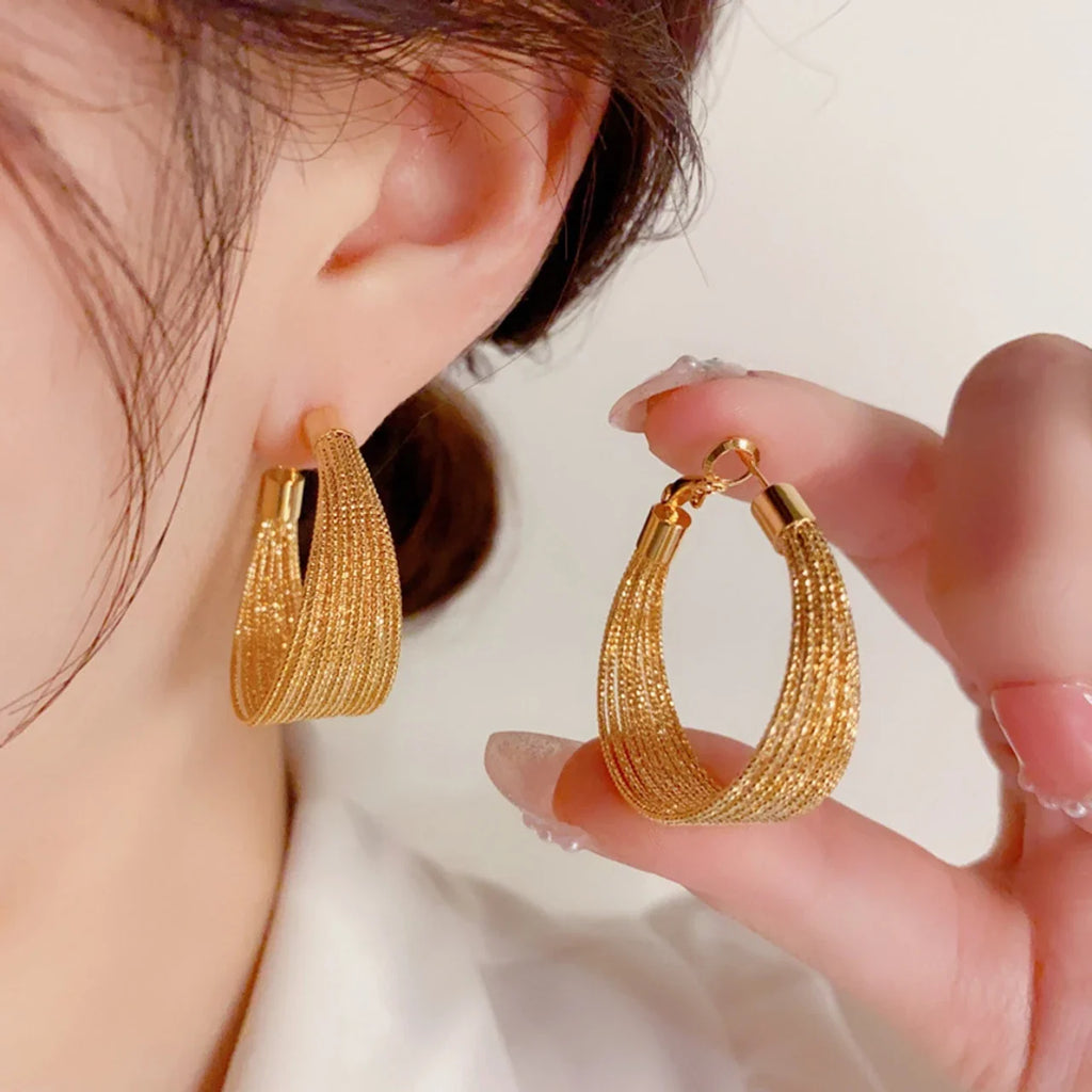 Gold Tone Circular Hoop Earrings Stylish
