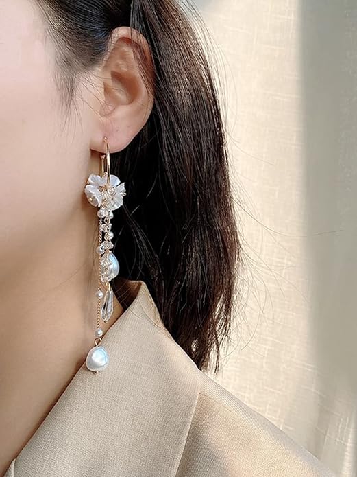Flowra Gold Tone Round Hoop Pearl Drop Earrings