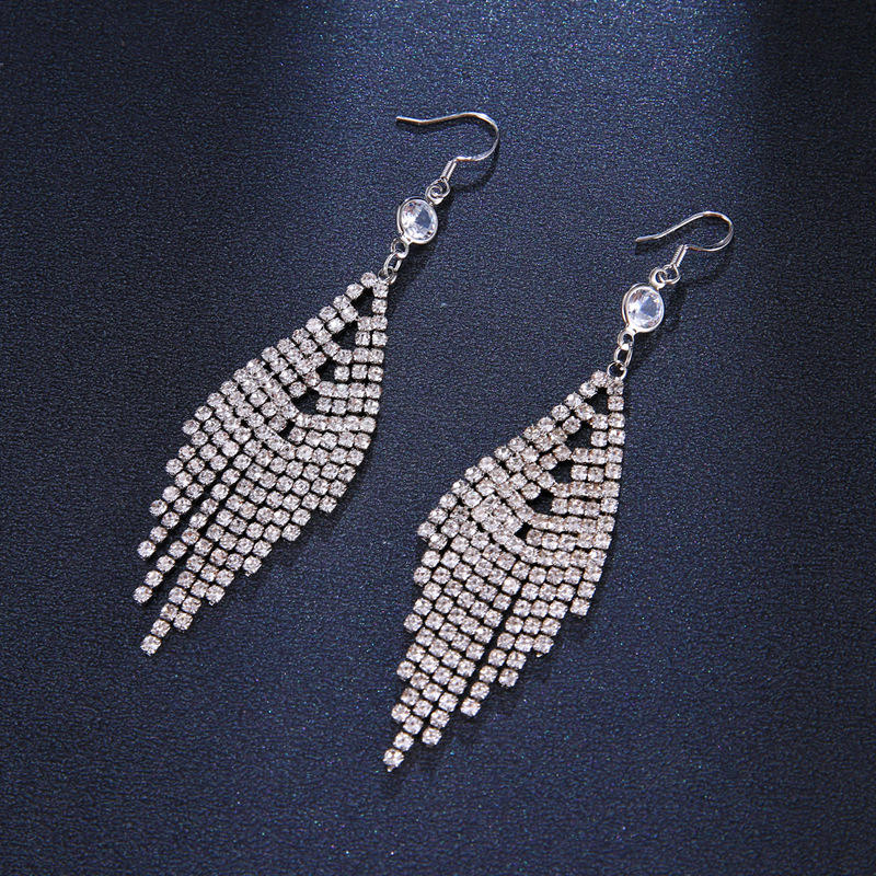 Elegant Long Tassel Drop Rhinestone Crystal Earrings