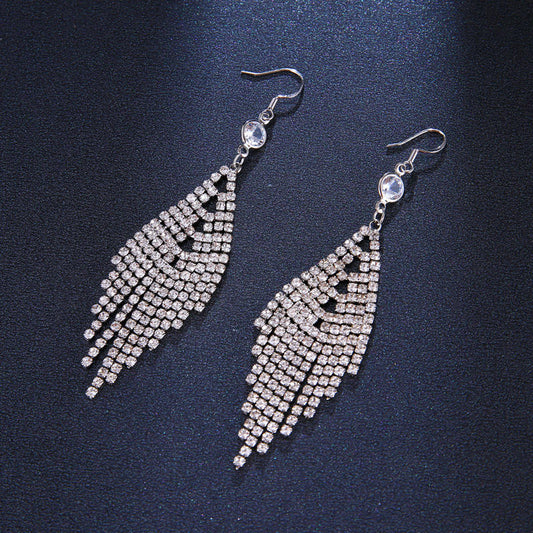 Elegant Long Tassel Drop Rhinestone Crystal Earrings