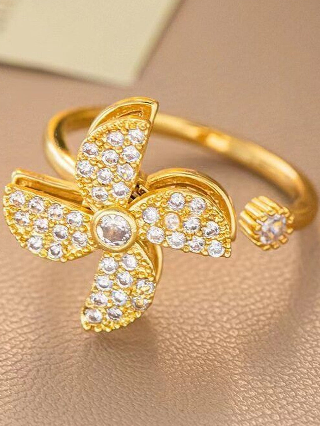 Women Gold Stone Windmill Adjustable Rotating Ring