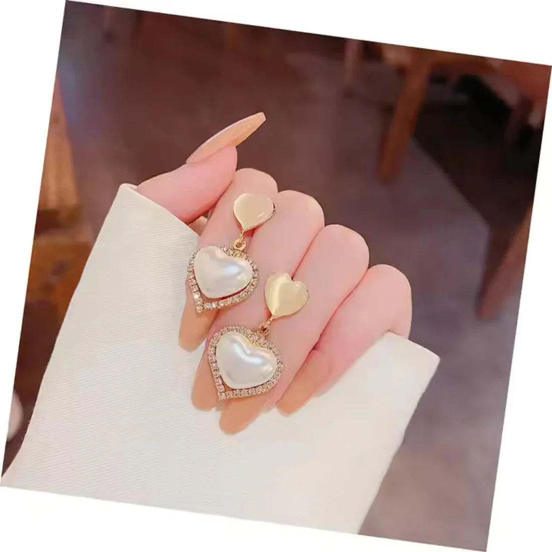 Gold Plated Artificial Stones Studded Heart Shape Drop Earrings