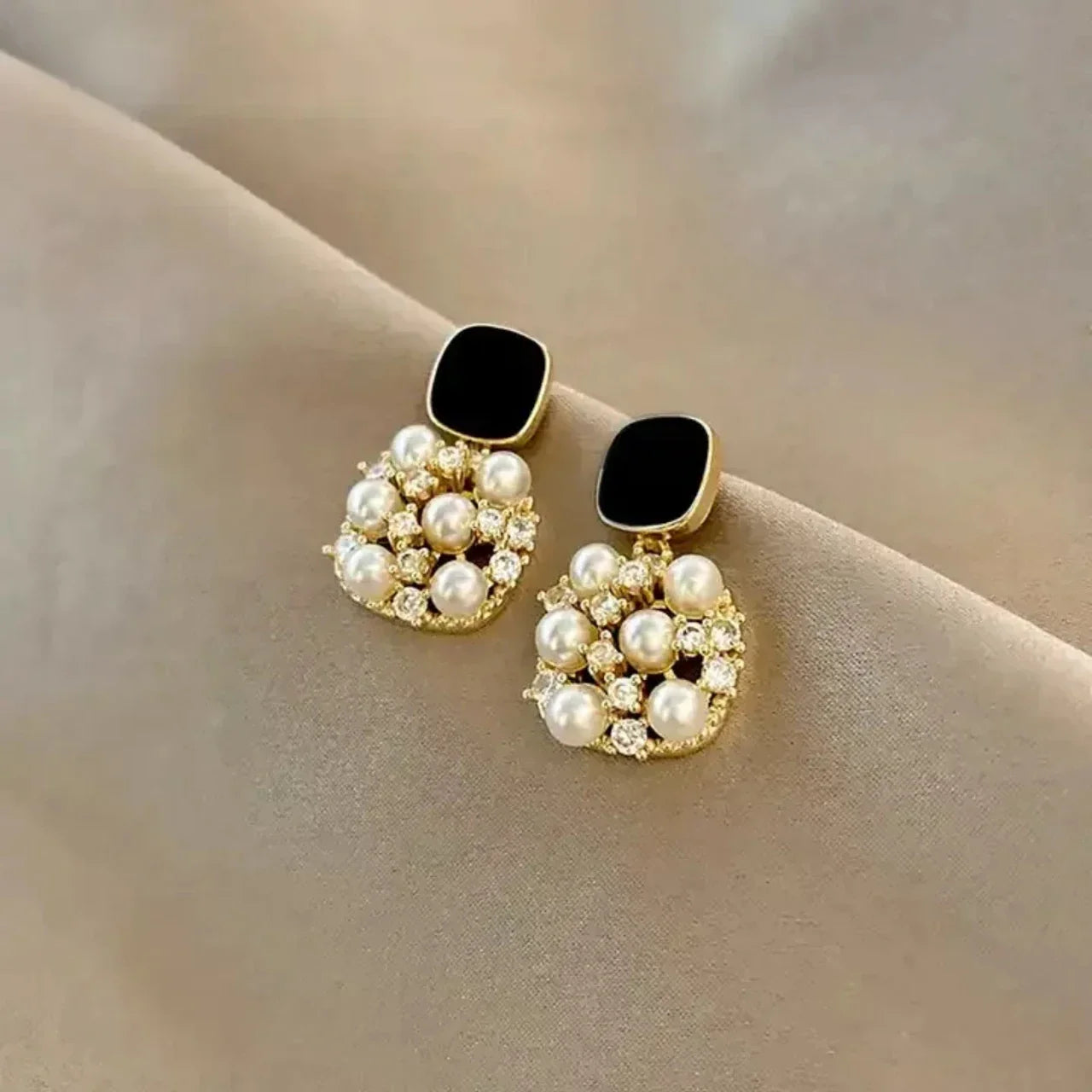 Gold-Plated Crystals Studded Contemporary Drop Earrings