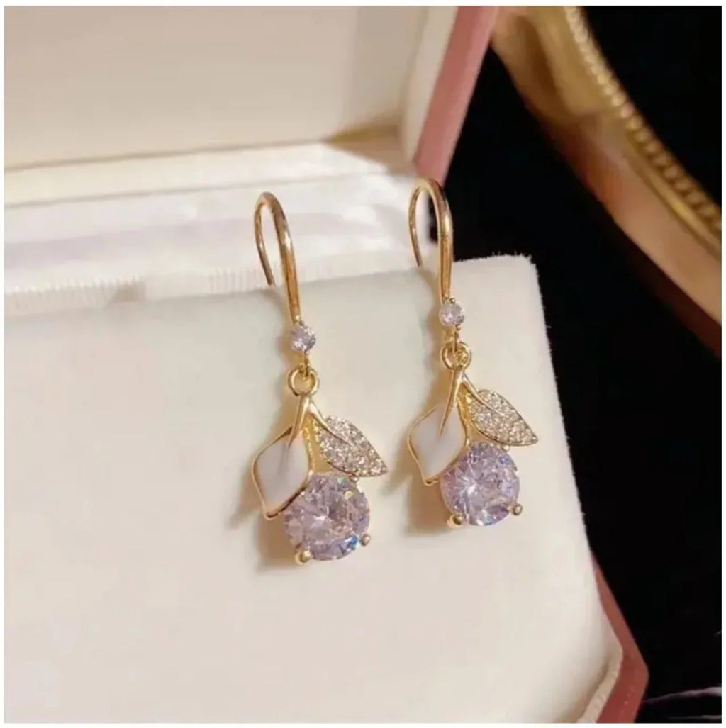 White Crystal Korean Design Earrings for Women Girls