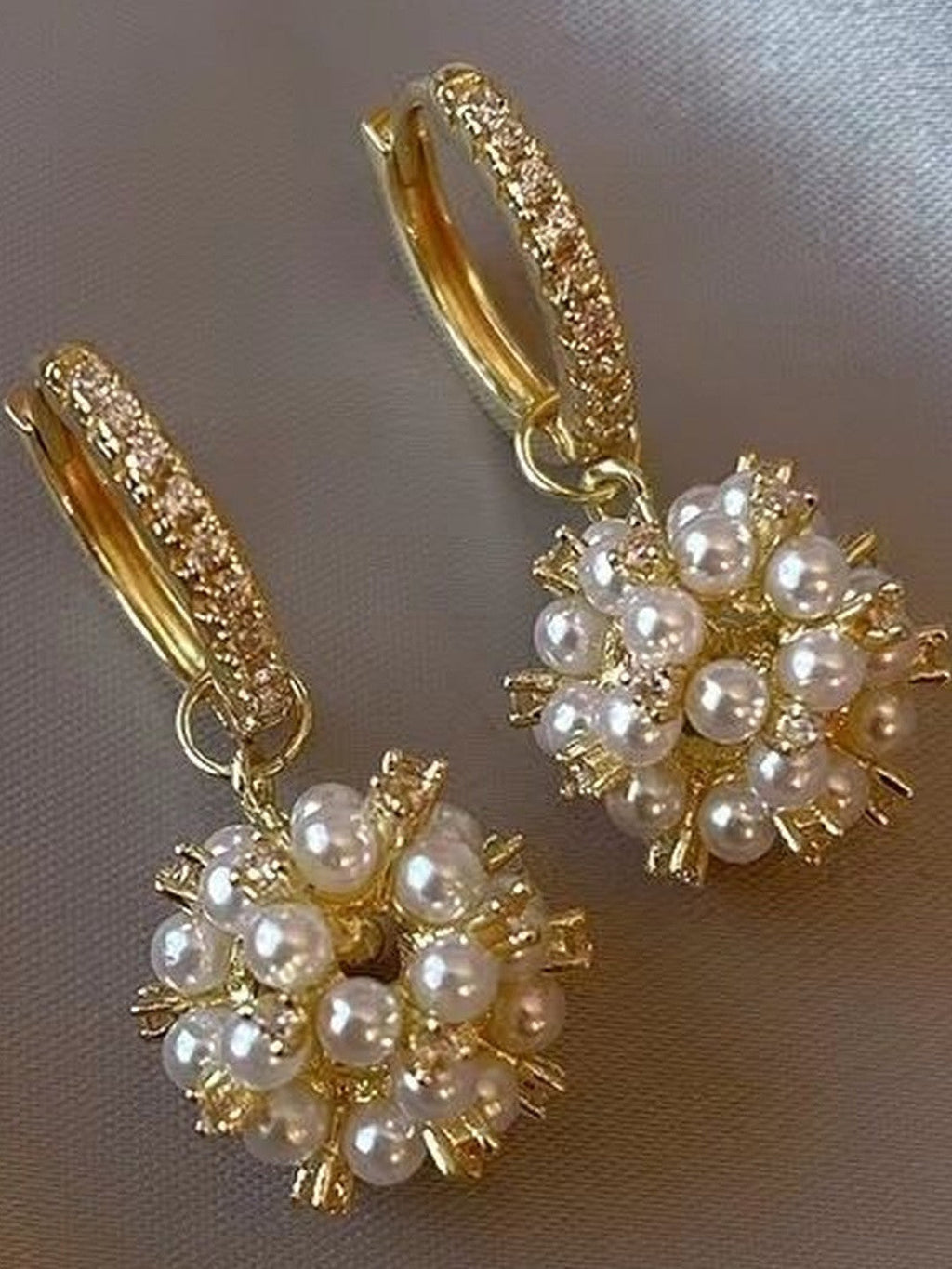Artificial Stone Pearl Spherical Hoops