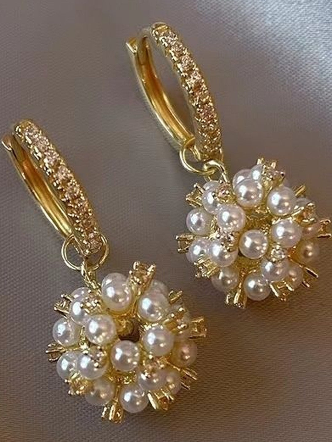 Artificial Stone Pearl Spherical Hoops