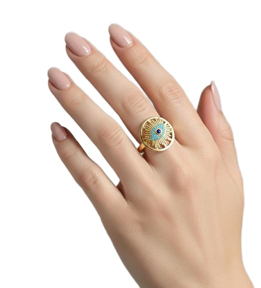 Gold Finish Evil Eye Adjustable Ring