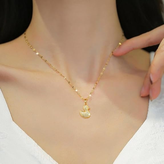Gold Duck Crown Pendant Necklace – Sparkling Stones