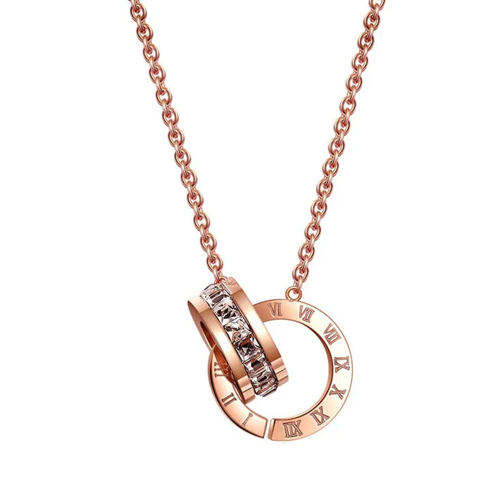 Roman Double Ring Steel Necklace Does Not Fade