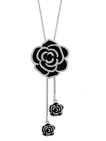 Silver Long Chain Pendant Necklace for Women & Girls