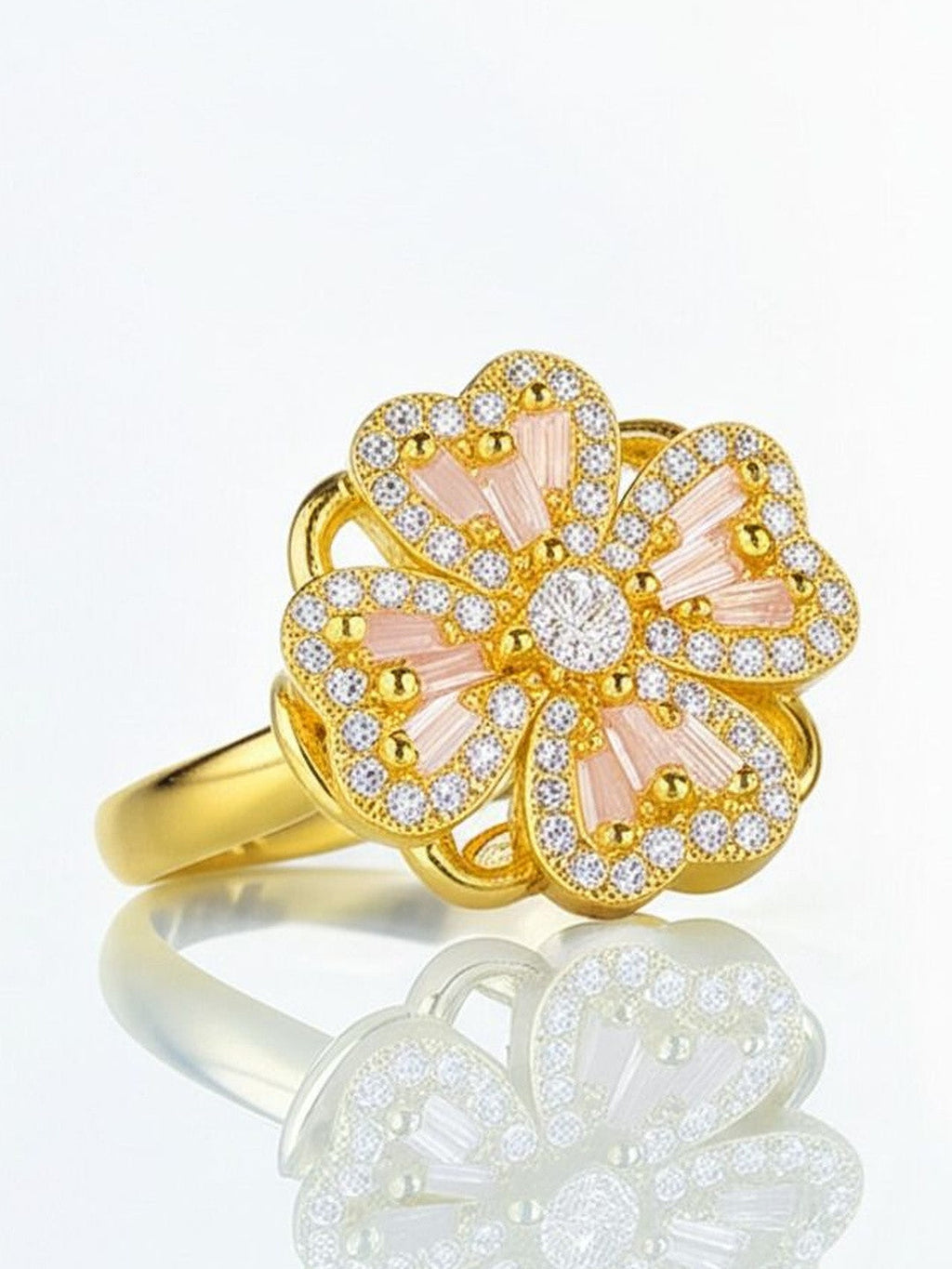 Flowra Gold‑Plated Rotating CZ Clover Adjustable Ring