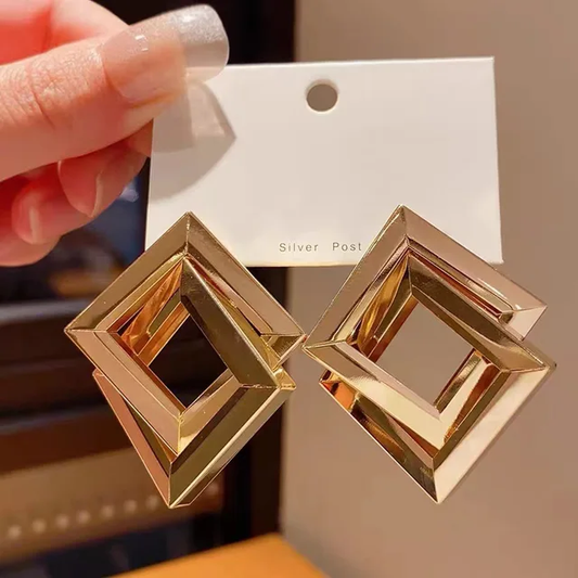 Gold Net Geometric Earrings Women