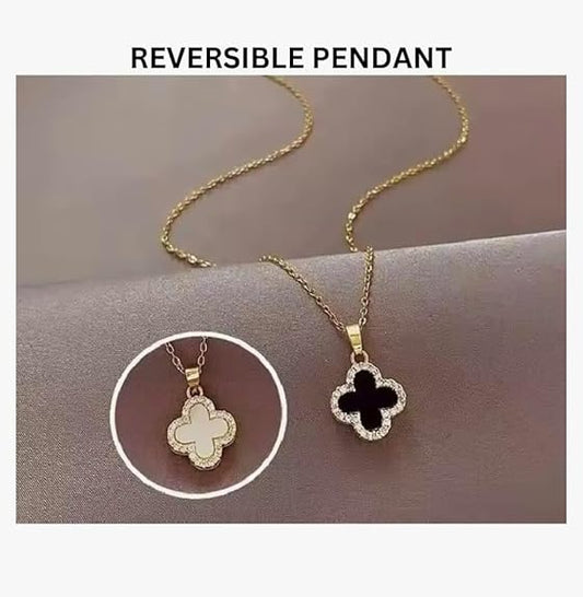 Gold Plated Reversible Clover Pendant – Korean Chain Necklace