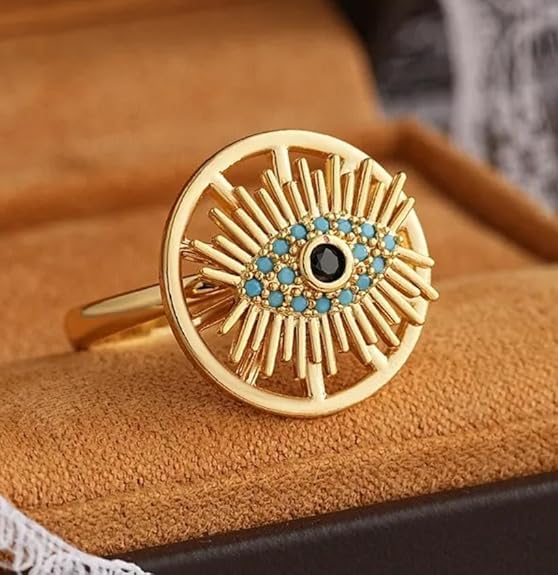 Flowra Gold Finish Evil Eye Adjustable Ring