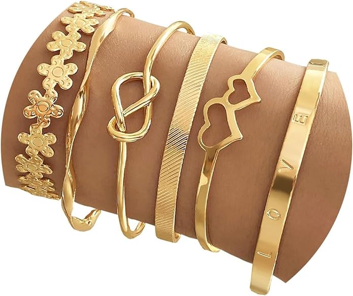 Gold Stackable Cuff Bracelet Set Non Tarnish Minimalist