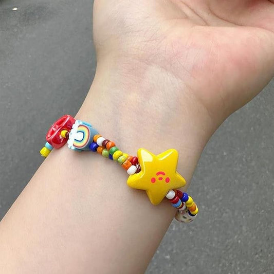 Multicolor star bead elastic stretch bangle friendship gift.