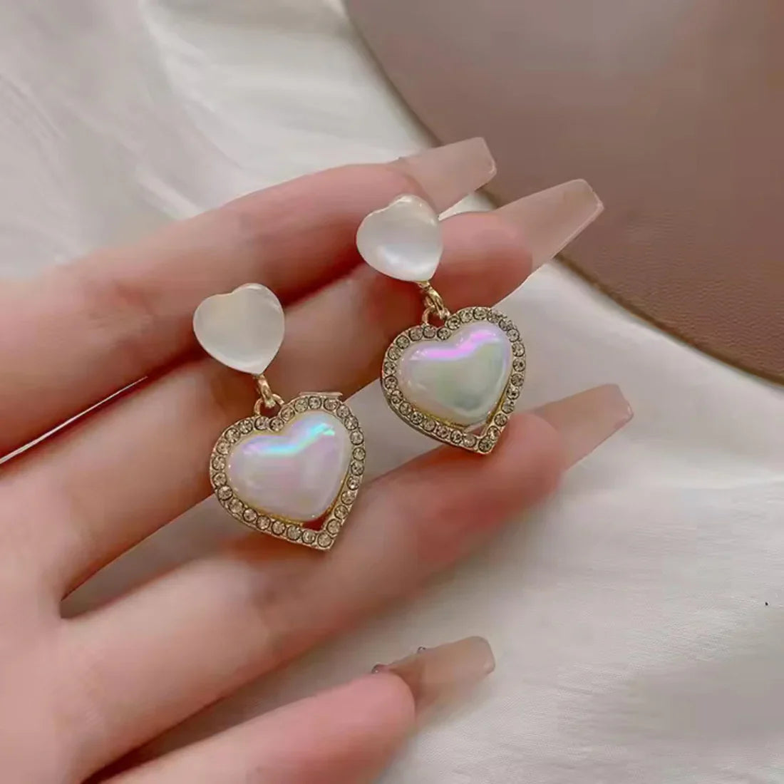 Gold Plated Artificial Stones Studded Heart Shape Drop Earrings