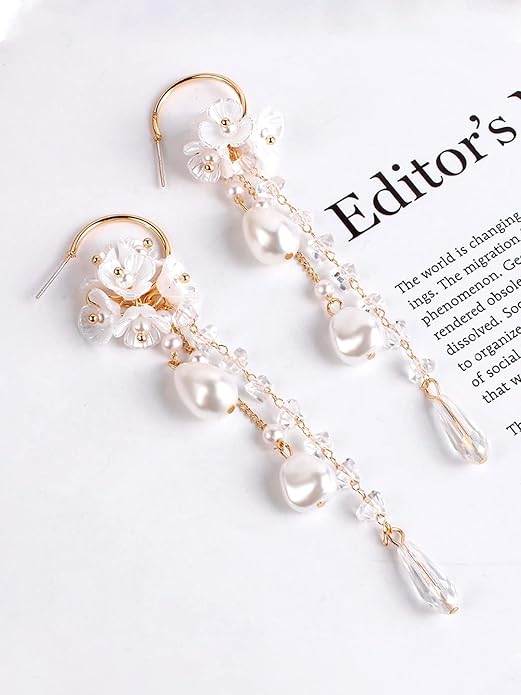 Flowra Gold Tone Round Hoop Pearl Drop Earrings
