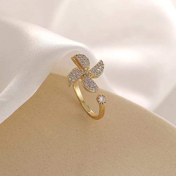 Women Gold Stone Windmill Adjustable Rotating Ring