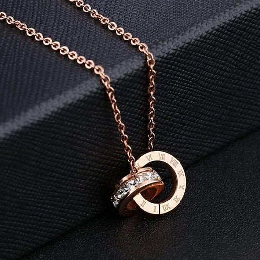 Roman Double Ring Steel Necklace Does Not Fade