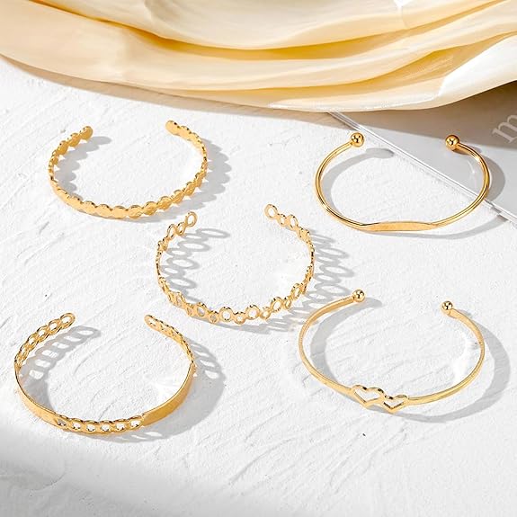 Gold Stackable Cuff Bracelet Set Non Tarnish Minimalist