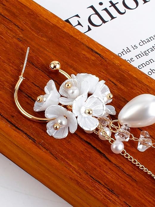 Flowra Gold Tone Round Hoop Pearl Drop Earrings