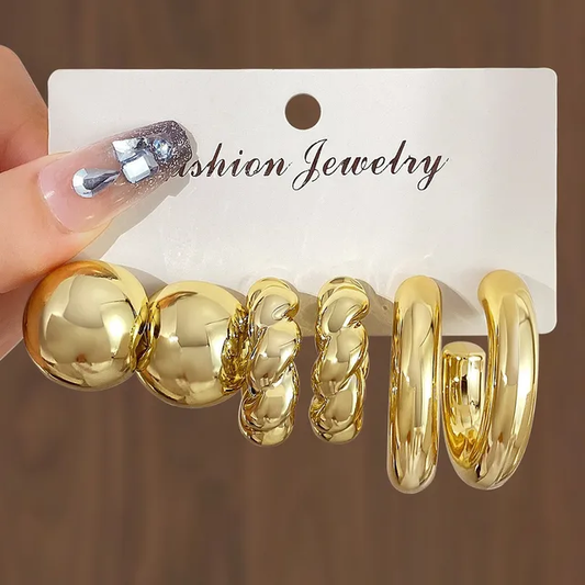 Gold Plated Chunky Hoop & Statement Earrings Combo