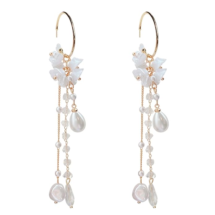 Flowra Gold Tone Round Hoop Pearl Drop Earrings