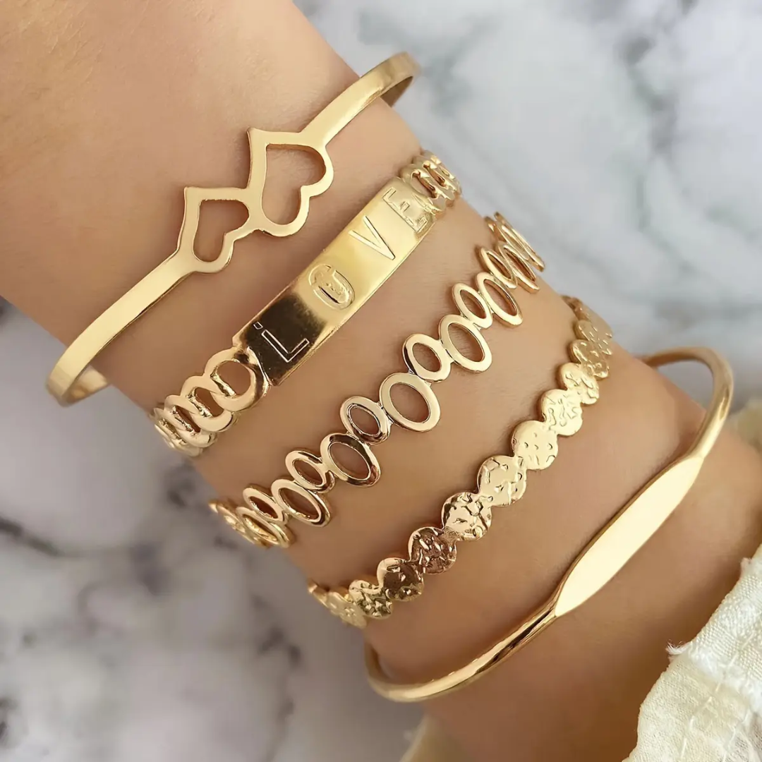 Gold Stackable Cuff Bracelet Set Non Tarnish Minimalist