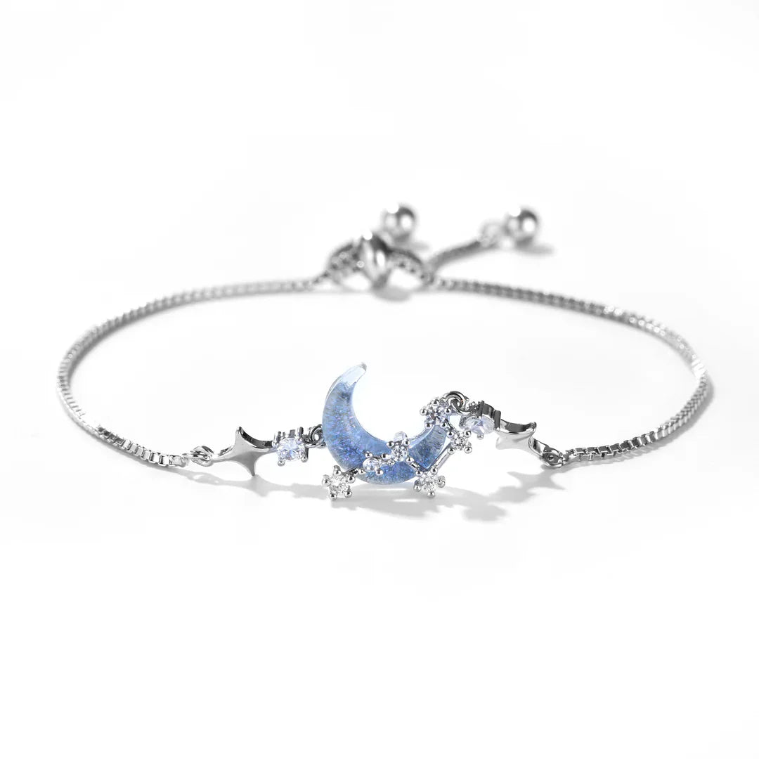 Midnight Blue Crescent Moon & Star Charm Bracelet