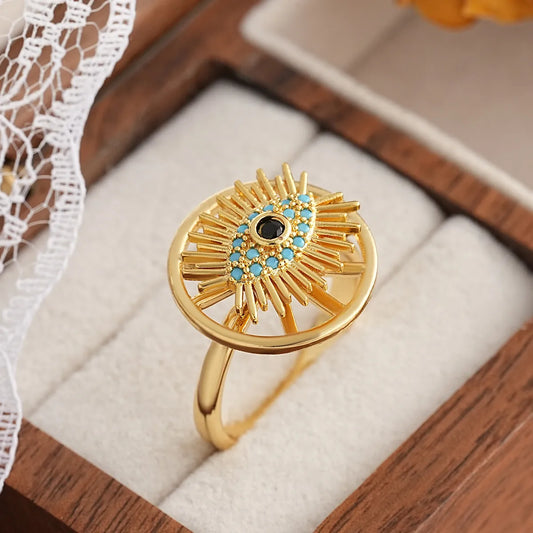Gold Finish Evil Eye Adjustable Ring