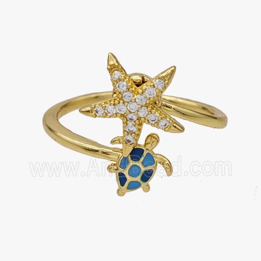 Ocean Theme Gold Plated Sea Turtle Ring