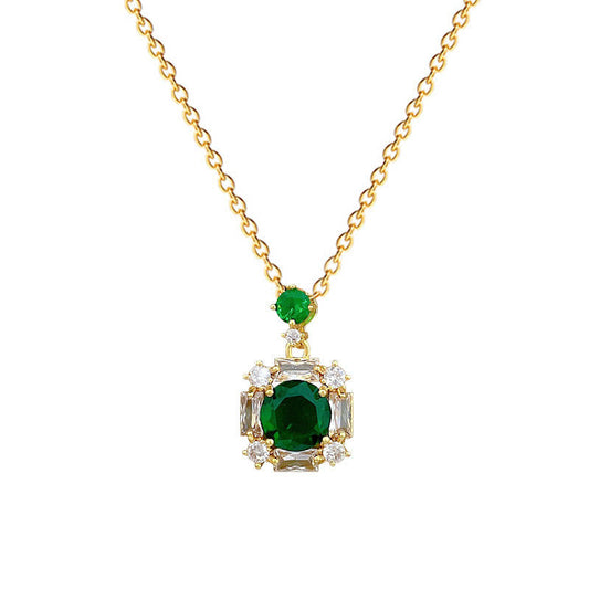 Green Emerald Crystal Necklace – 18K Gold Plated Steel