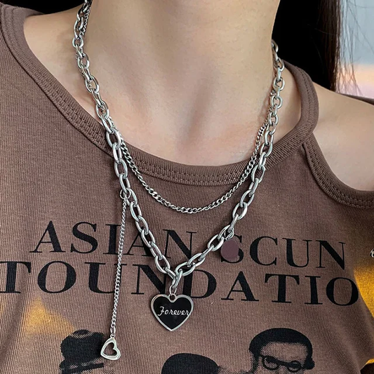 Stainless Steel Layered Heart Necklace