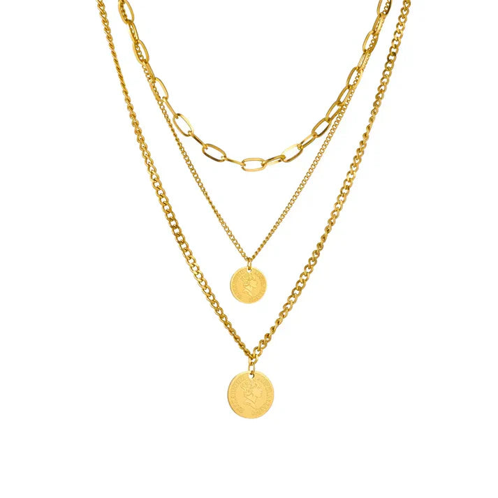 Stainless Steel Coin Layer Bracelet Necklace Set