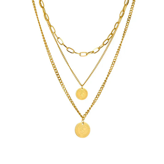 Stainless Steel Coin Layer Bracelet Necklace Set