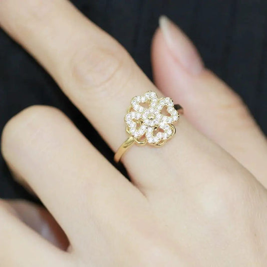 Gold‑Plated Rotating CZ Clover Adjustable Ring