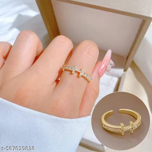 Gehna Gold Plated H Letter Zircon Ring