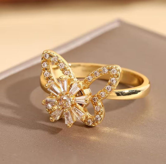 Gold‑Plated Cubic Zirconia Studded Adjustable Ring