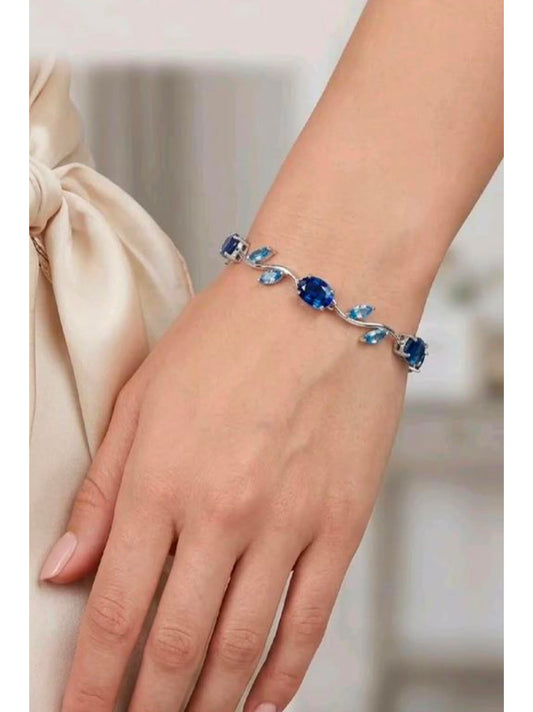 Tulip Blue Crystal Bracelet for Women | Silver-Plated Adjustable Bracelet