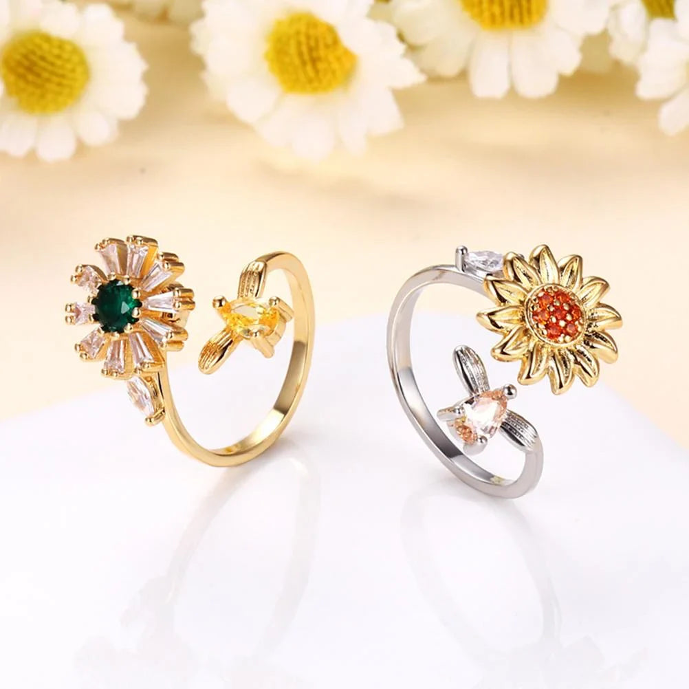 Flower Pattern Rotating Adjustable Ring for Women