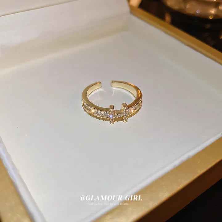 Gehna Gold Plated H Letter Zircon Ring
