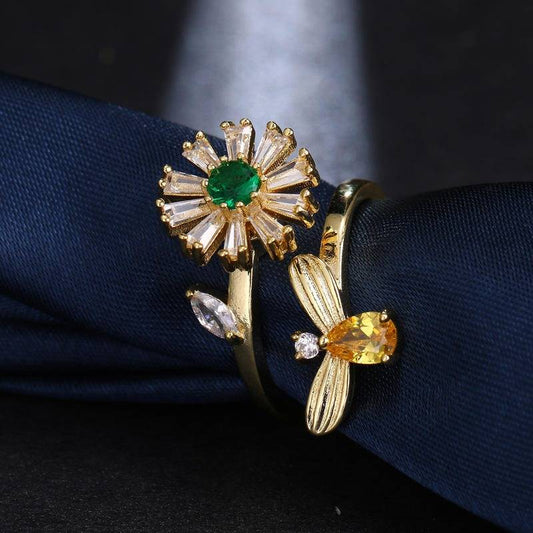 Flower Pattern Rotating Adjustable Ring for Women
