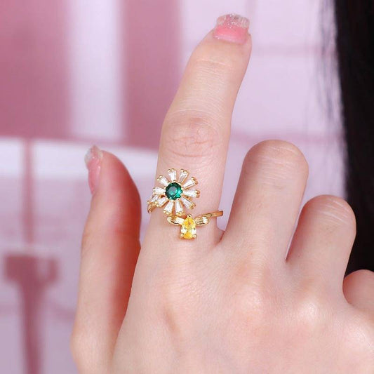 Flower Pattern Rotating Adjustable Ring for Women