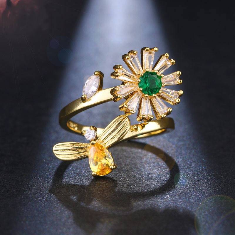Flower Pattern Rotating Adjustable Ring for Women