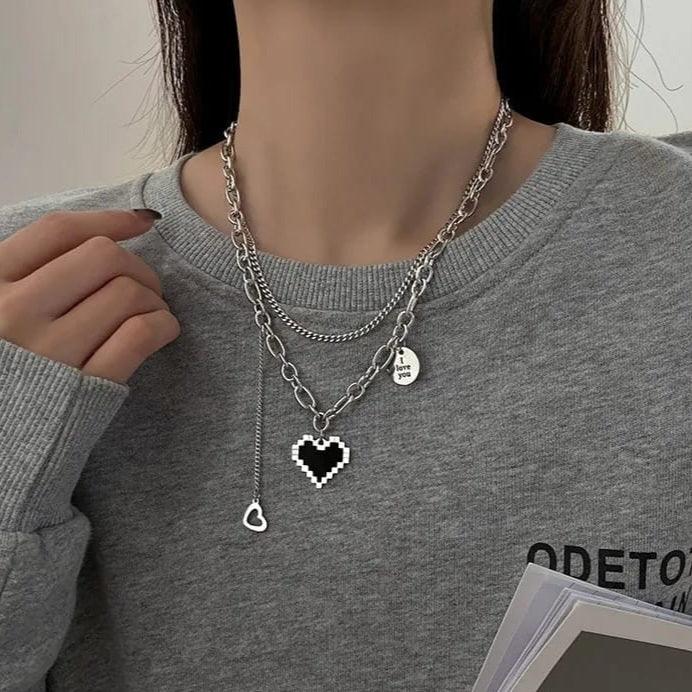 Black Heart Pendant Necklace (Korean Style)
